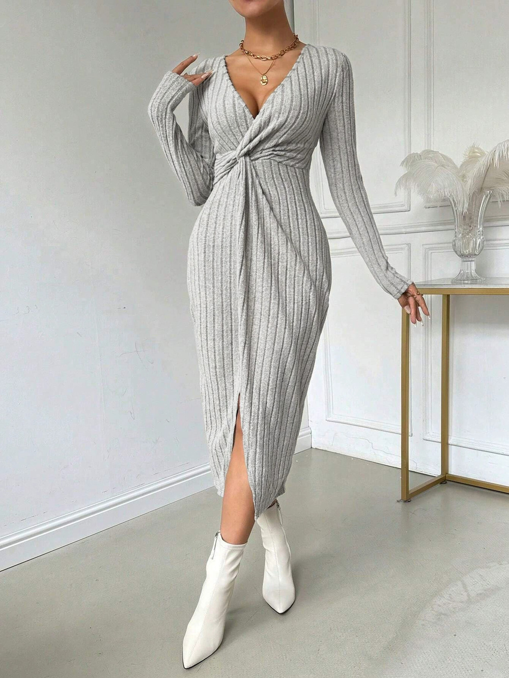 ZARA Elegant Simple High Waist Slit Midi Dress Spring Summer